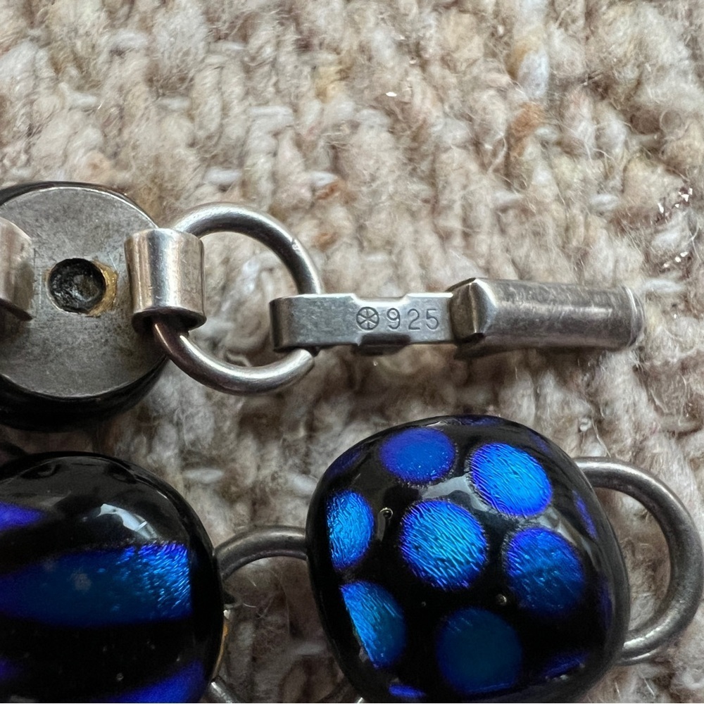❤️ Vintage Old Dichroic Glass Cabochon Sterling Silver Sz 7.5 Bracelet 30.1Gm - Picture 8 of 12